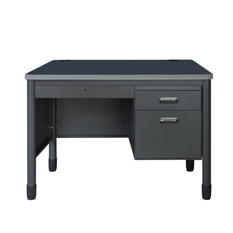 Pasqual Steel Single Pedestal Teacher's Office Desk With Center Drawer 48" X 30" - Grey, Gray/Gray