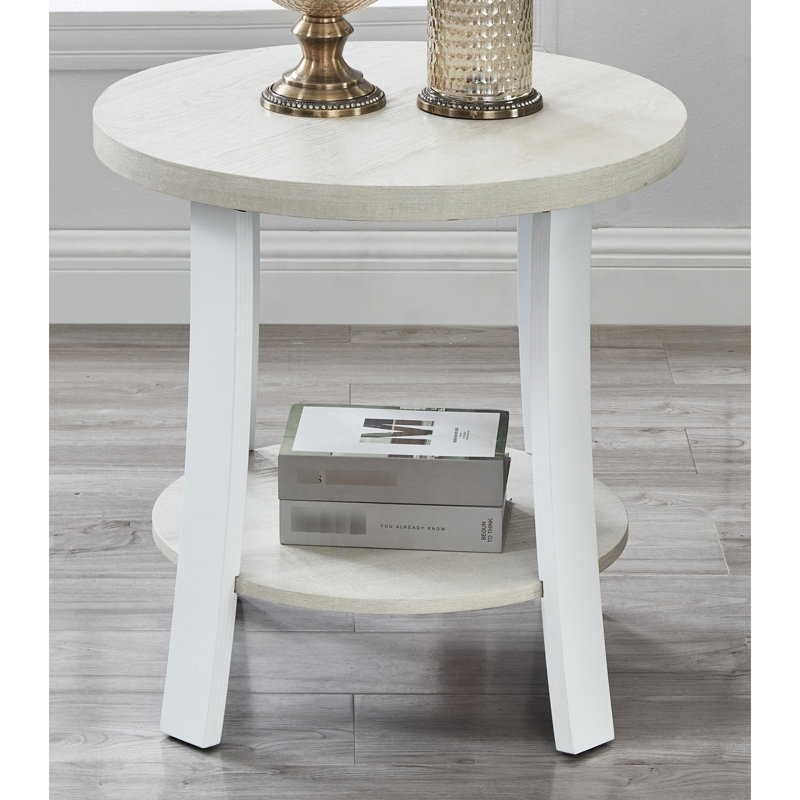 Table contemporaine blanche avec tablette ronde - Décoration pratique et accessoire élégant