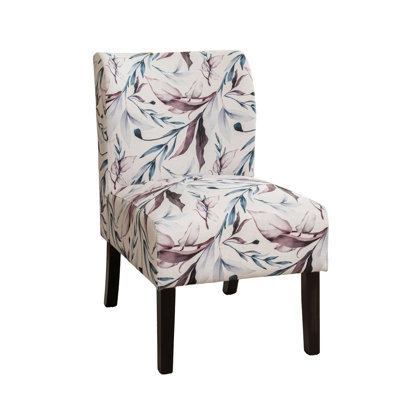 Armless Chair In Purple Floral Print Fabric - Modern Living Room Accent With Textile Contemporary