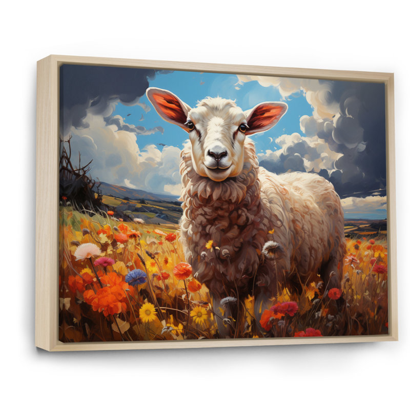 Sheep Vibrant Meadows - reproduction sur toile, H 30 po x l 40 po x P 1,5 po, Cadre naturel flottant