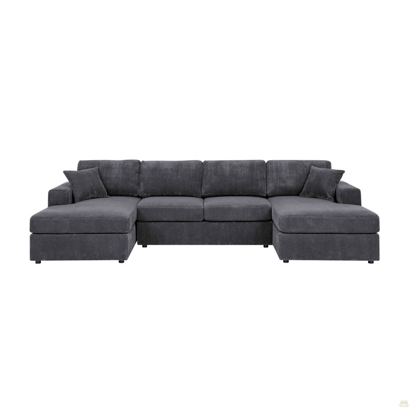3 - Piece Corduroy Double-Chaise Sectional, Gray Corduroy