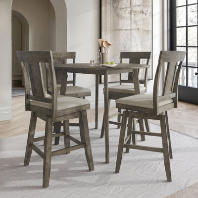 Ensemble de salle à manger à hauteur de comptoir 5 pièces avec chaises rembourrées, gris foncé