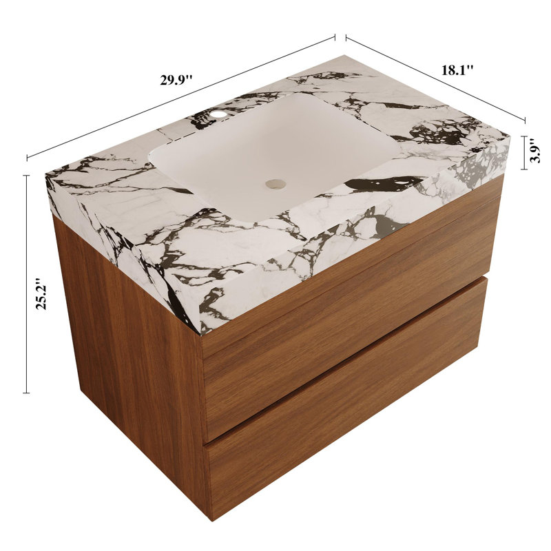 Meuble-lavabo de salle de bain avec plateau en faux marbre, Blanc/Noir