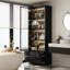 Four Shelves Two Drawers Bathroom Linen Cabinet With Light And Tempered Glass Doors-1682663772