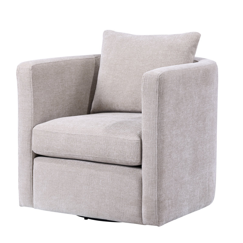 Chaise pivotante revêtue de tissu d'ameublement, capacité de 360 degrés, siège à ressorts ensachés, dossier et siège réversibles, couleur beige, dossier de siège de 31 po de profondeur, largeur principale de 31,5 po