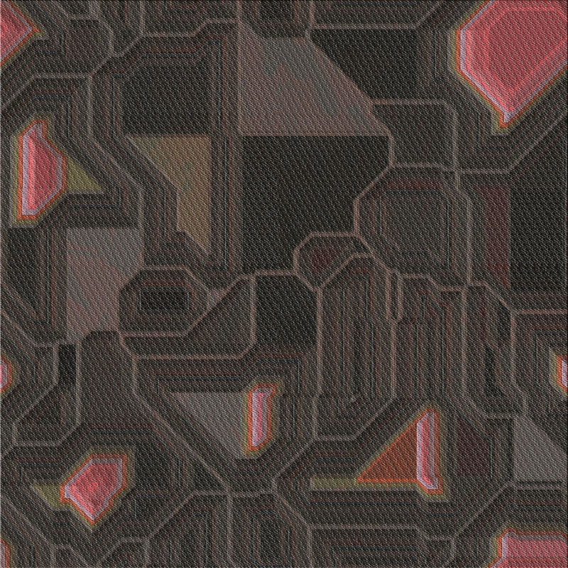Tapis noir/zone rose à motifs, Carré 3 pi