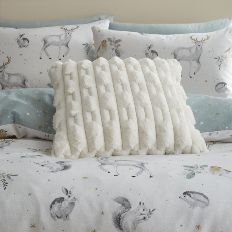 Carved Faux Fur Cushion Cover, Cream, Polyester