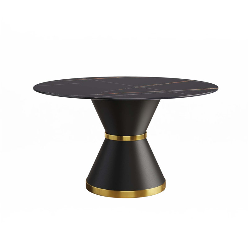 Artificial Stone Round Dining Table(Only Table), Black, Black