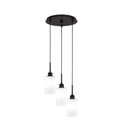 Edge 3 Light Cluster Pendalier Shown With 4" Square Clear Bubble Glass