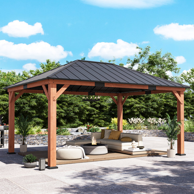Séquoia 12 pi. X 16 pi Pavillon de jardin en bois de cèdre de qualité supérieure avec toit en métal galvanisé