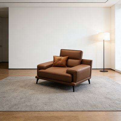 Simple Brown Pure Color Leather Sofa