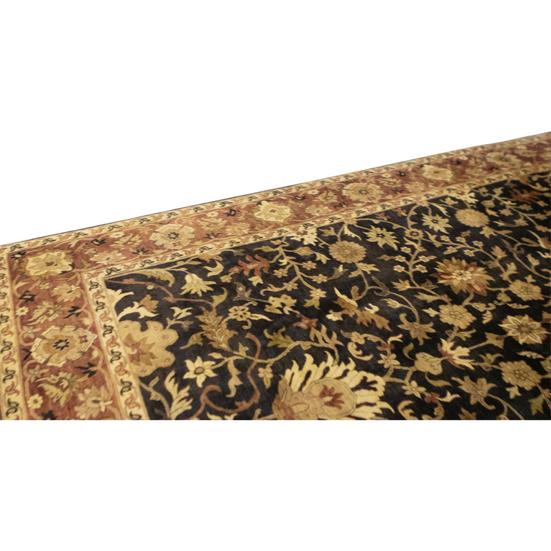 Tapis bleu et rouille de haute qualité noué à la main