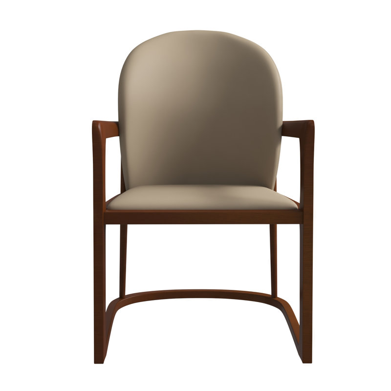 Chaise de salle à manger en cuir avec accoudoirs et dossier courbé Colombo, Taupe foncé