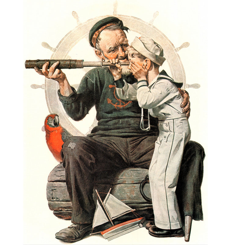 «Settin 'Ones Sights» par Norman Rockwell, toile tendue avec châssis, H 40 po x l 28 po