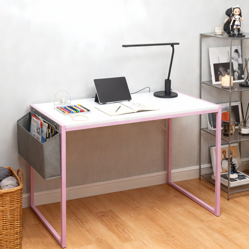 Parinita Study Desk – Sleek & Stylish Workstation for Small Spaces, 30" H x 39.4" W x 18.9" D, White/Pink