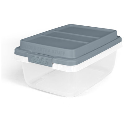 Hefty 18 Qt Hi-Rise Stackable Plastic Storage Bin with Lid, 8 Pack, Smoke Blue