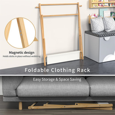Mito 31.1''W Foldable Kids Clothes Rack with Double Rods & Storage Shelf