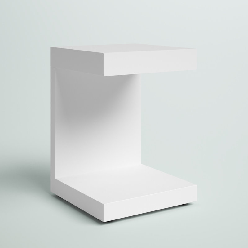 Table en C avec rangement Dionara, Blanc très luisant