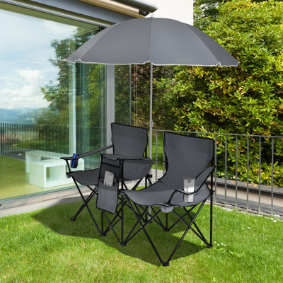 Ahmarie Portable Folding Picnic Double Chair W/umbrella Table Cooler Beach Camping Turquoise by Arlmont & Co.