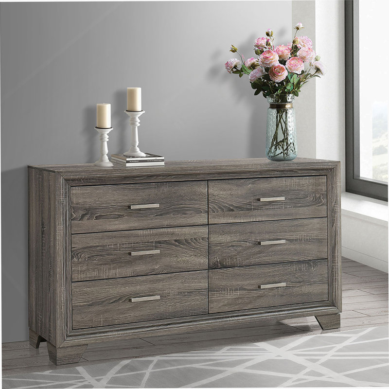 Commode 6 tiroirs en chêne brun