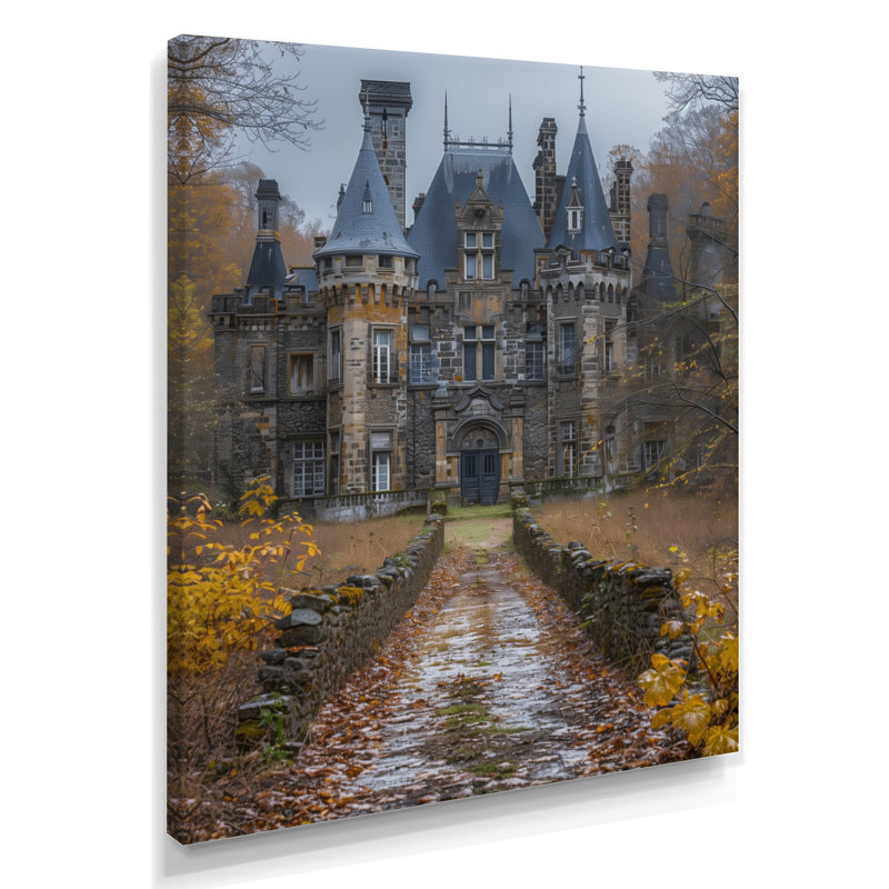 Décoration murale château jaune clair et beige au clair de lune - Châteaux, Toile tendue, H 20 po x l 12 po x P 1 po