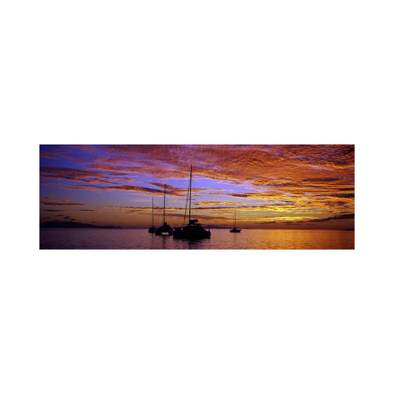 Sailboats in the Sea, Tahiti, French Polynesia 1 Piece Wrapped Canvas Panoramic Wall Art