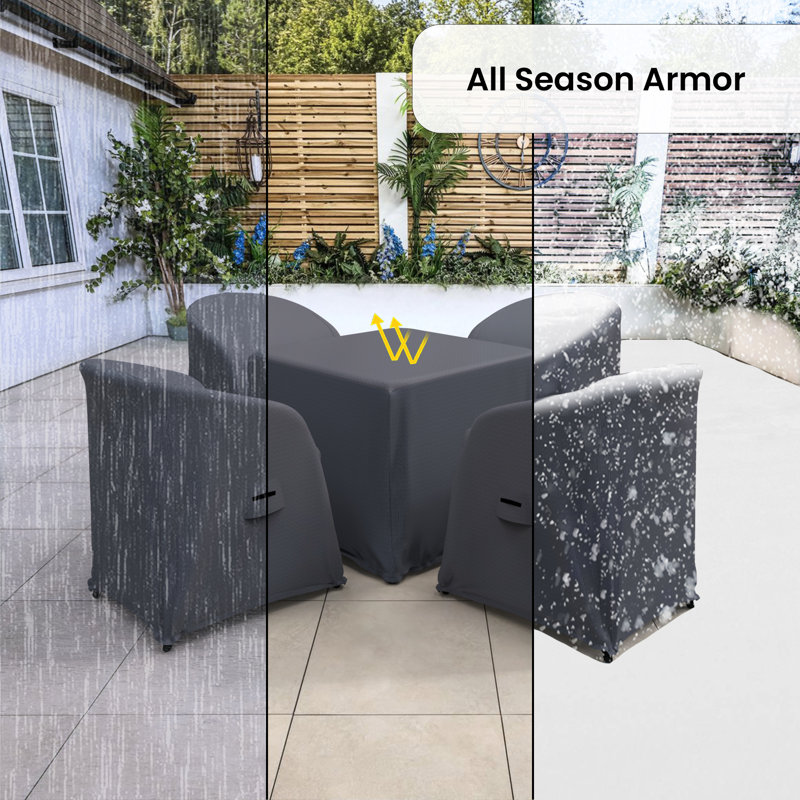  Outdoor Dining Set Covers For Amlie 71 cm Square Glass Metal Table & 4 Rattan Stack Chairs, Water-Repellent UV-Resistant Polyester