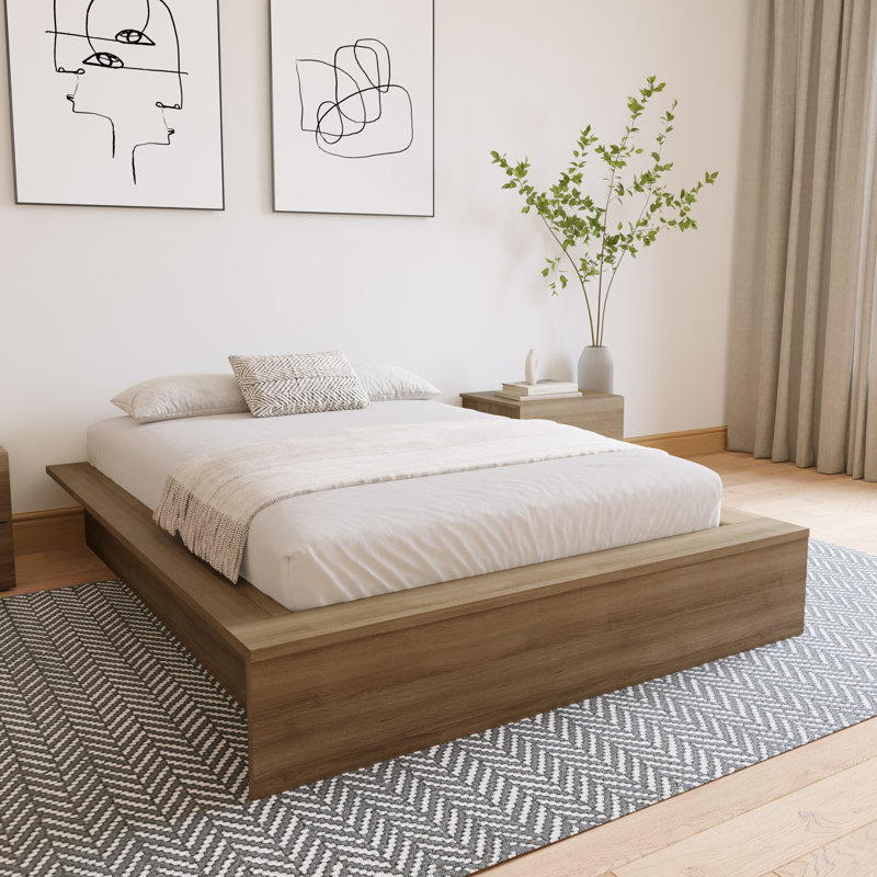Hamdija Platform Bed, Brown Oak, Full
