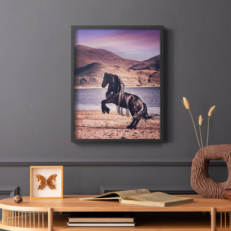 Sunlit Horses II, reproduction encadrée - bois massif, Noir, H 10 po x l 8 po