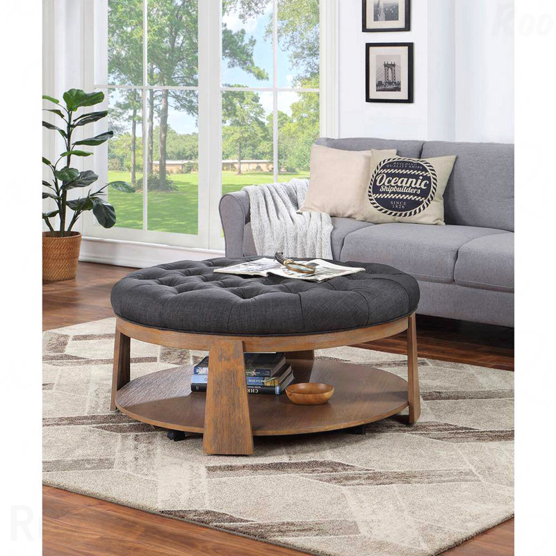 Brenai Upholstered Ottoman, Dark Gray 