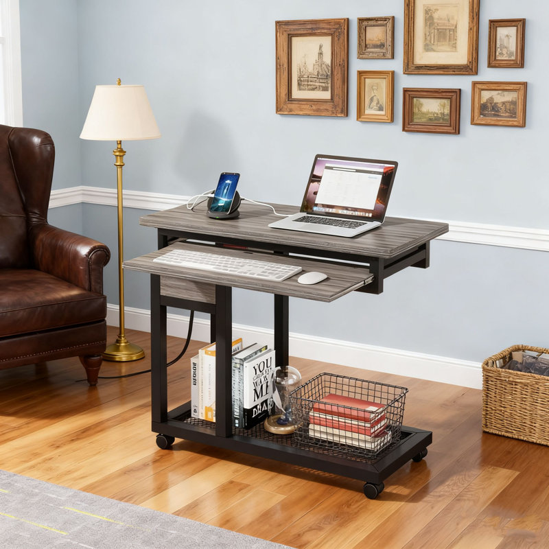 28" Industrial Side Table with Metal Frame