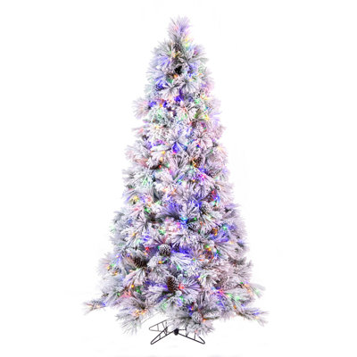 The Holiday Aisle® Flocked Atka Pine Artificial Christmas Tree, 3Mm LED Color Changing Lights