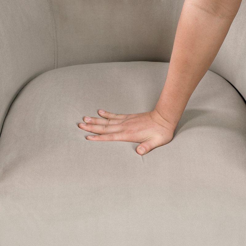 Chaise pivotante rembourrée en velours taupe à 360 degrés avec base en bois massif pivotant en velours et structure en contreplaqué