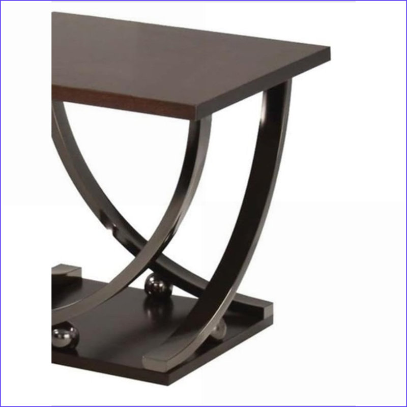 Table basse Isiah avec plateau en placage de bouleau Tablette inférieure, support en métal nickel noir - Design contemporain