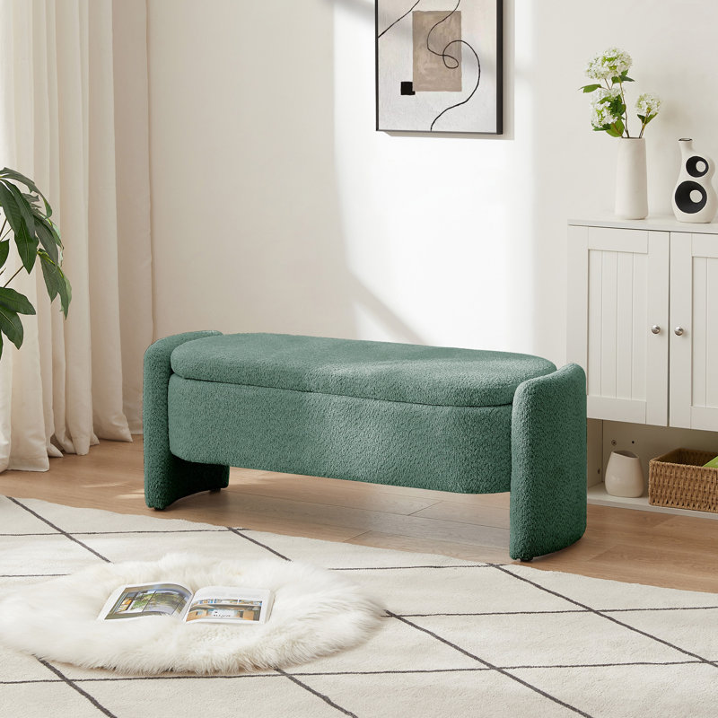 Ottoman Oval Storage Bench 3D Fabric Bench With Large Storage Space, Green
