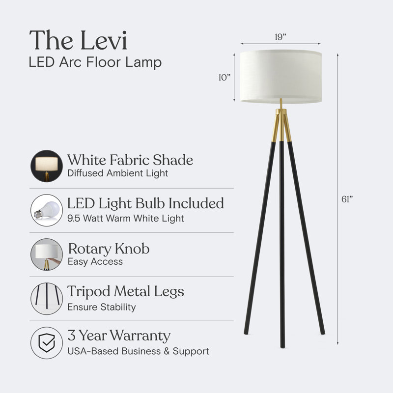 Sophia Smart Black & Gold Tripod LED Floor Lamp for Kids' Rooms