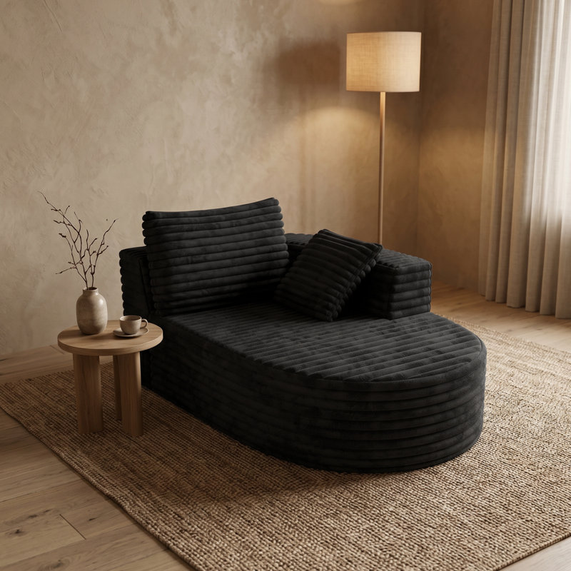 Canapé à compression ouvert de 63 po de largeur avec assise profonde et accoudoir droit, Noir