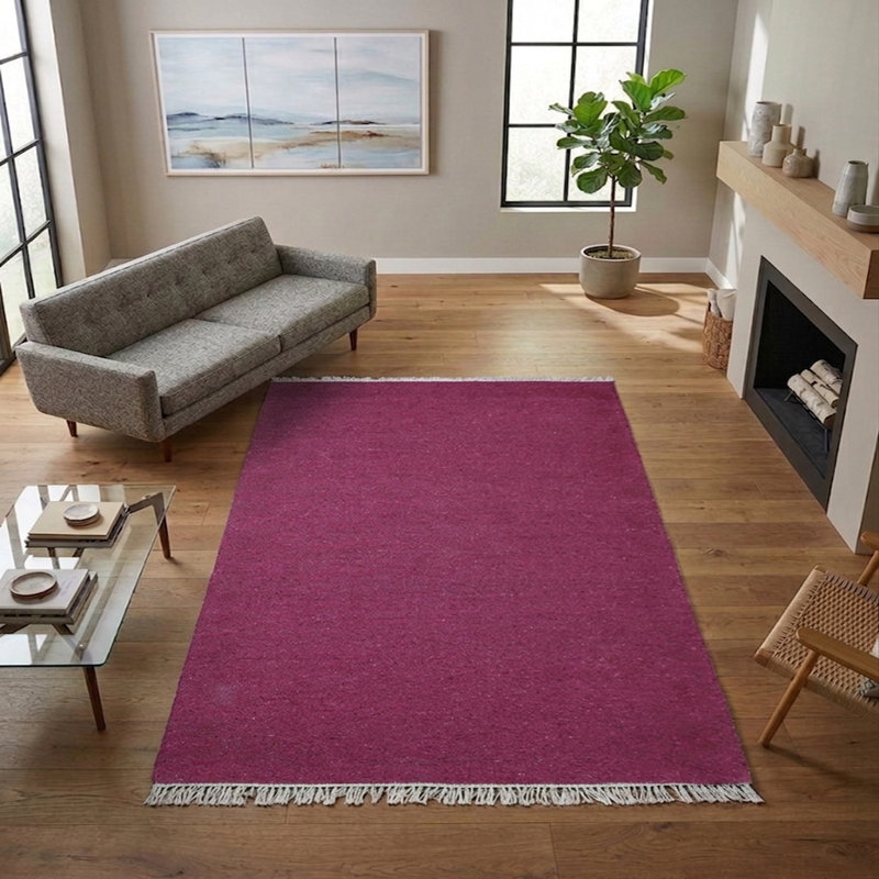Tapis intérieur rose tissé à la main en coton et polyester, Rectangle 4pi x 6 pi