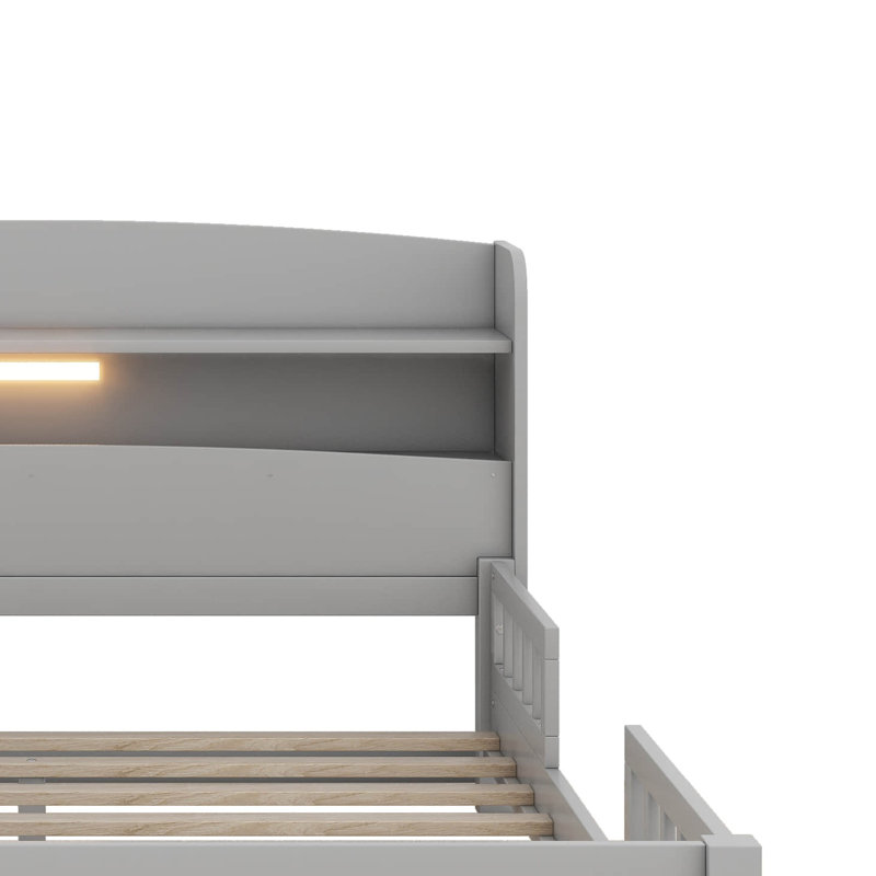 Lit plateforme en bois avec lumière DEL intégrée Caysi, Double, gris