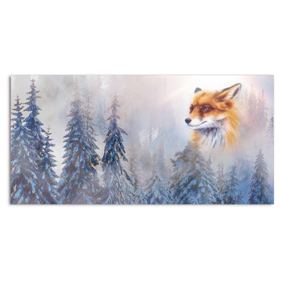 «Mountain Snowy Landscape Fox», impression sur toile