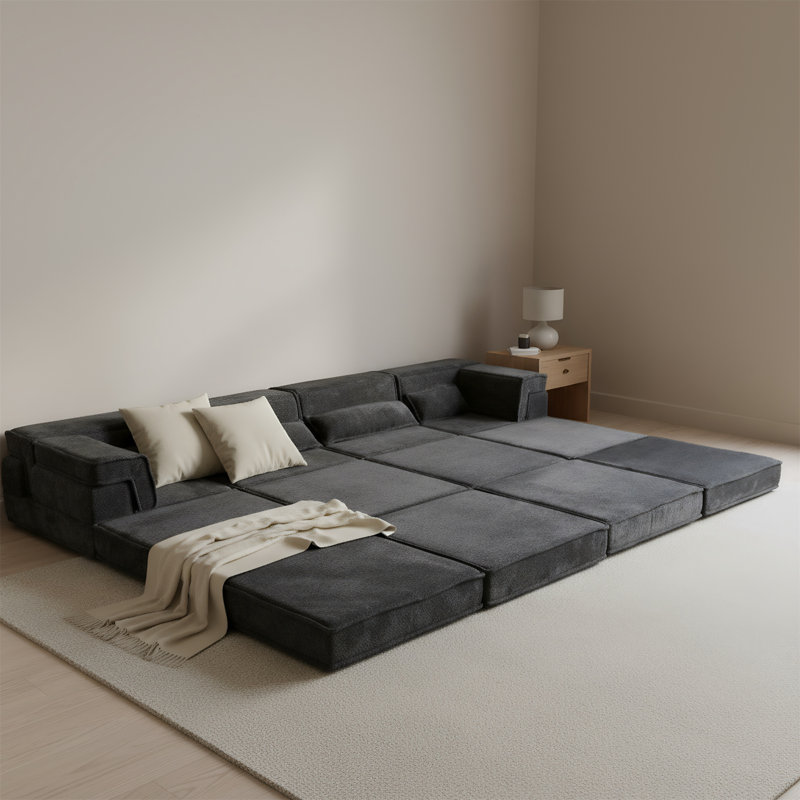 Convertible Modular Sofa With Removable Cushions, Dark Gray