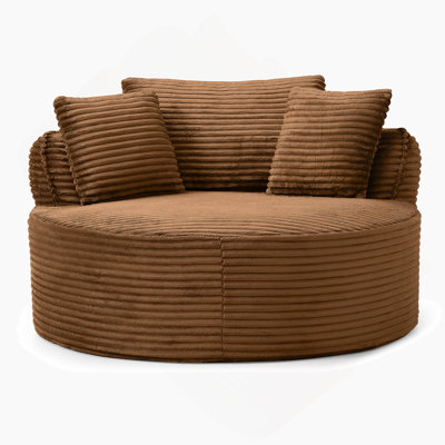Chaise ronde, méridienne moderne avec accoudoirs en velours côtelé et siège profond avec accoudoirs modernes et 3 coussins pour le bureau de la chambre à coucher, sans assemblage requis, orange
