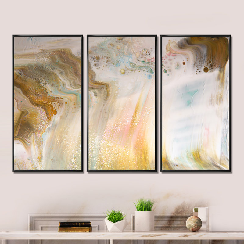 «Fluid Art In Pastel Tones I», ensemble de 3 impressions sur toile, Noir, noir, noir, noir, H 28 po x l 36 po x P 1 po