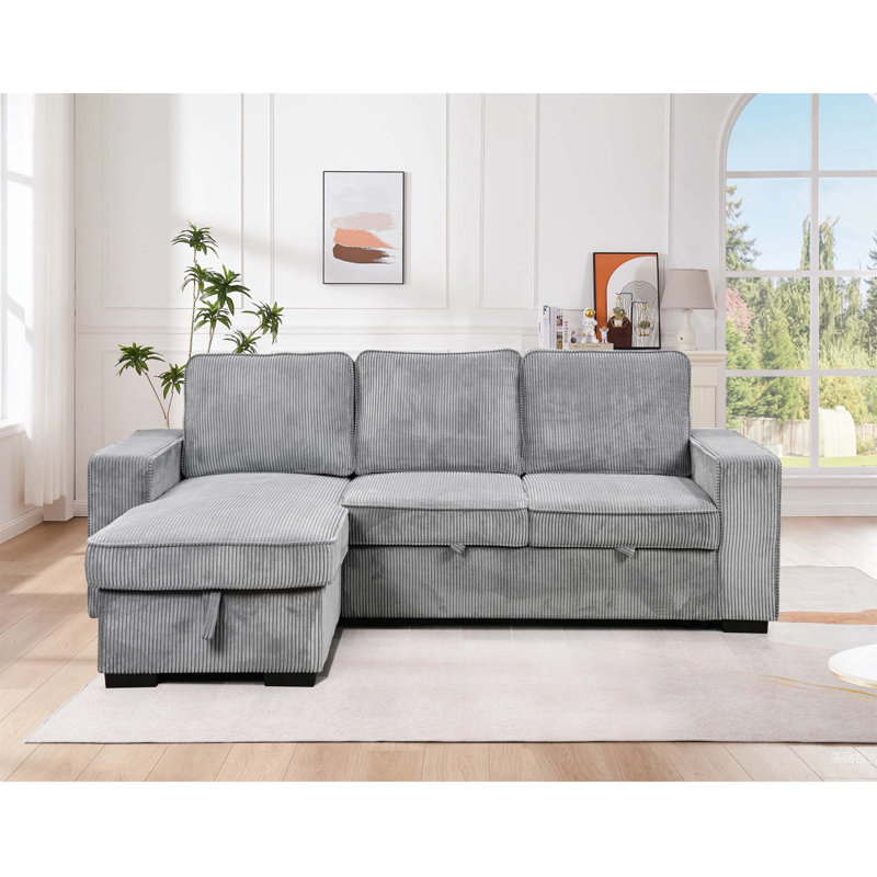 Canapé modulaire moderne en L avec fonction coulissante, canapé-lit convertible, méridienne de rangement, port USB et porte-gobelet pour le salon