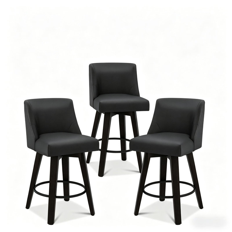 Novogratz 360° Swivel Bar & Counter Stools - Solid Wood Frame(Set Of 3), Black