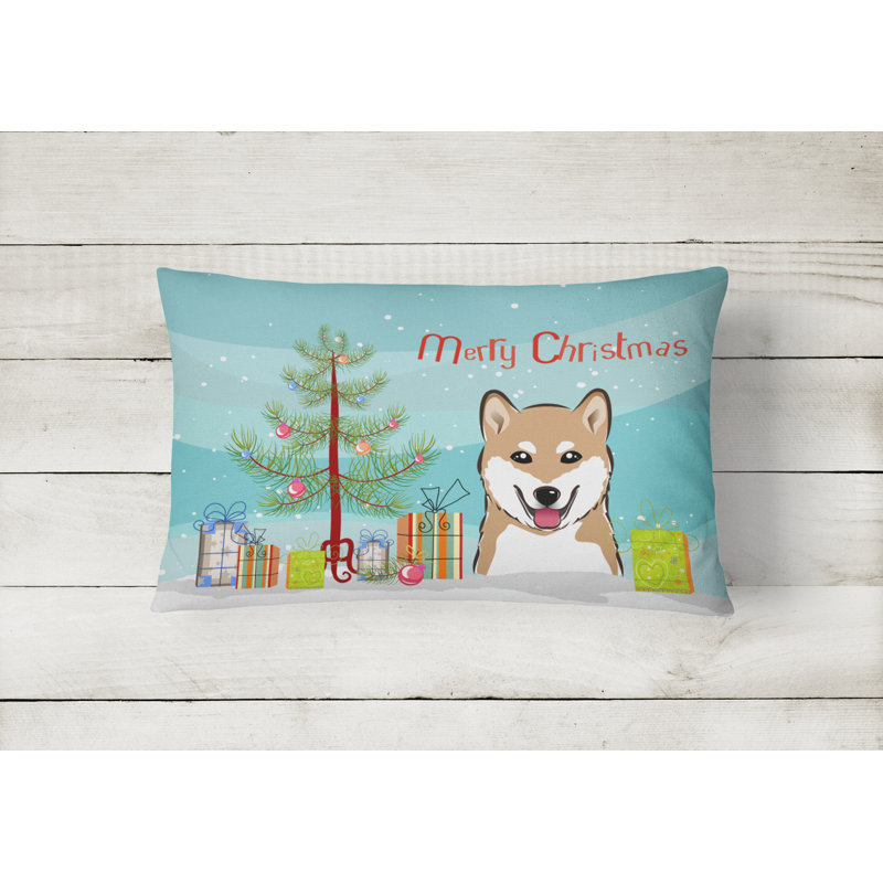  Coussin intérieur / extérieur Christmas Tree and Shiba Inu
