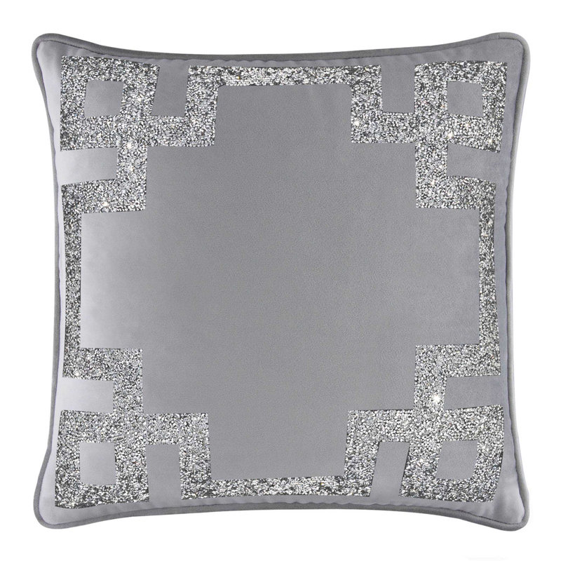 Coussin Sparkles Home Bordure argentée en strass | Velours | 16 x 16 po, Velvet argent