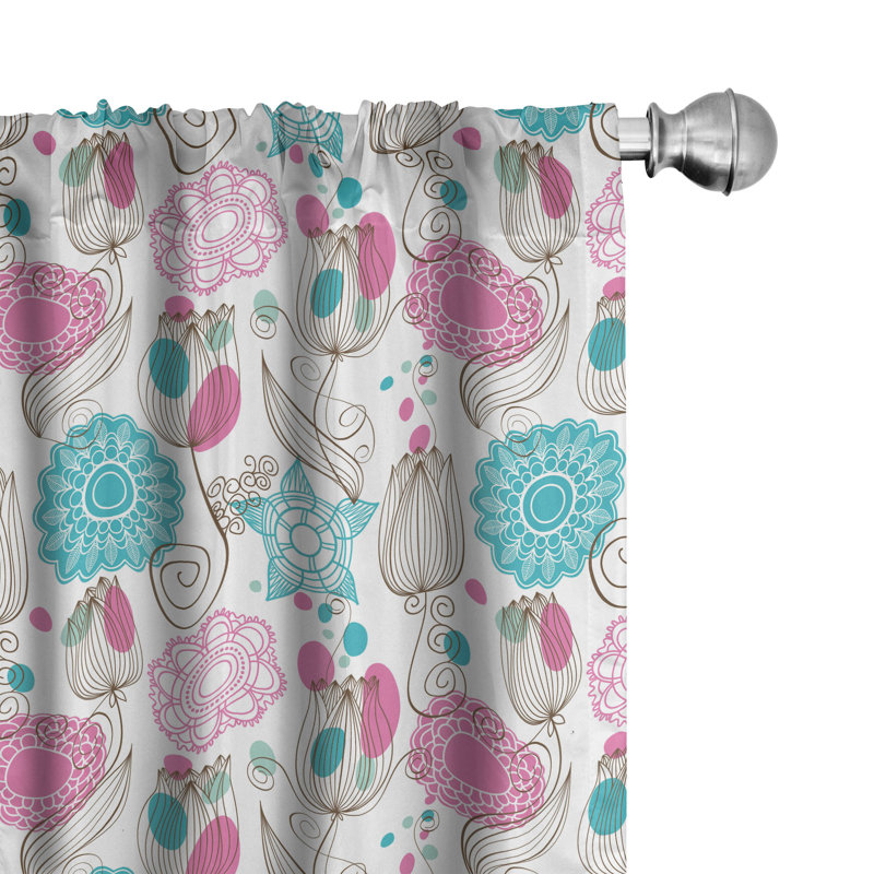 Rideaux 4 panneaux Ambesonne, fleurs de tulipe esquissées, rose sarcelle et taupe, L 56 po x L 63 po
