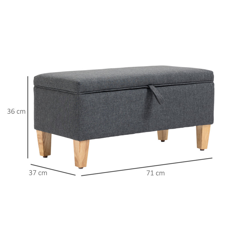 Angella Rectangle Storage Ottoman, Grey, 36cm H x 71cm W x 37cm D