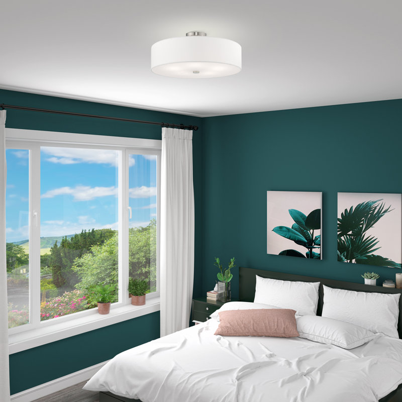 Flaire Fabric Semi Flush Mount, Brushed Nickel, Off-White